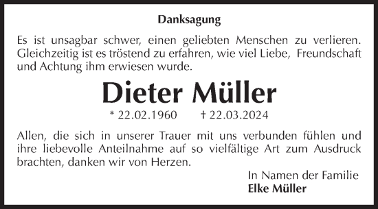 Traueranzeige von Dieter Müller von Volksstimme Magdeburg