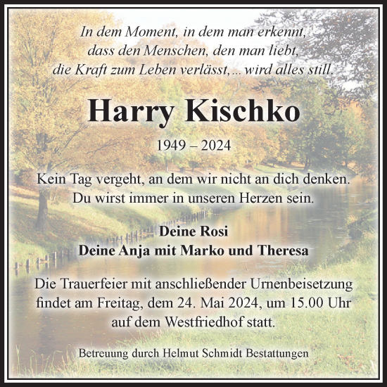 Traueranzeige von Harry Kischko von Volksstimme Magdeburg