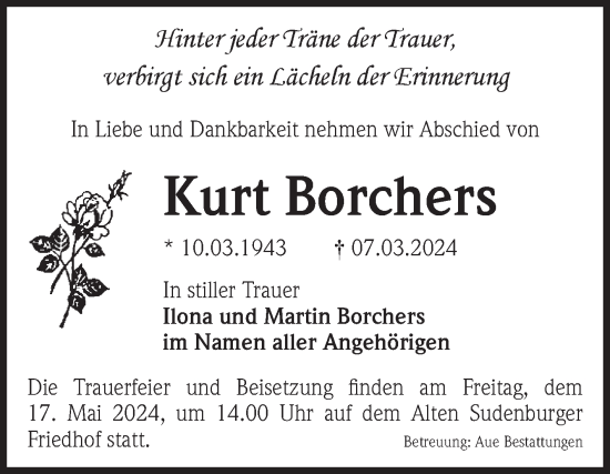 Traueranzeige von Kurt Borchers von Volksstimme Magdeburg