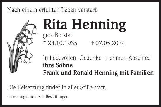Traueranzeige von Rita Henning von Volksstimme Magdeburg